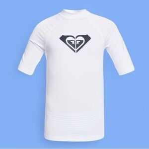 NWT Roxy Girls White Short Sleeve Rash Guard Swim Surf Summer Vacation Resort‎